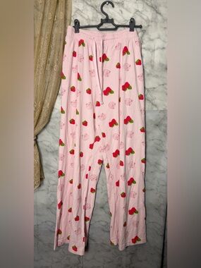Strawberry Shortcake Pink Pajama Pants XL Strawberry Print Lounge Y2K Style Cute
